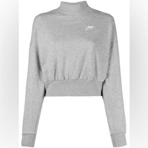 Nike Gray Long Sleeve Cropped Mock Sweatshirt - Size L - Like New